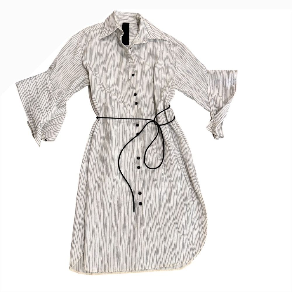 New Karolina Zmarlak New York Pinstripeā Shirt Dress White Black Size M 2 L